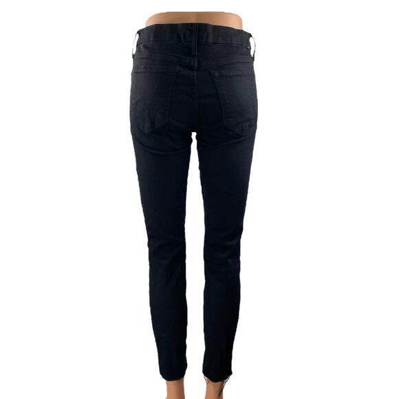 Mother Women's Black Mid Rise Distressed Skinny Raw Hem Denim Jeans Size 27 - Picture 3 of 5